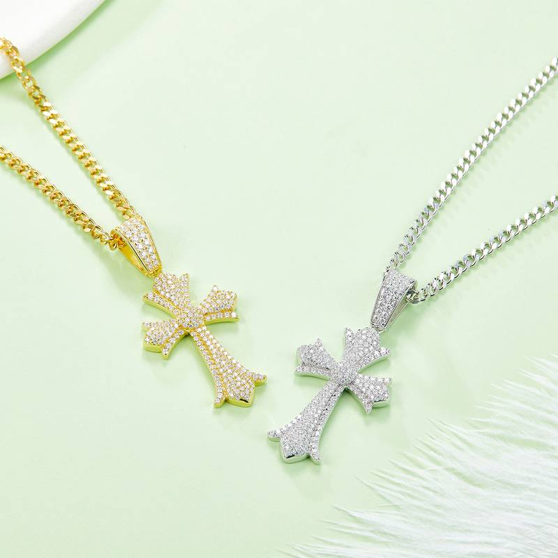 复古豪镶十字架NecklaceS925银PendantMoissanite厘石D级